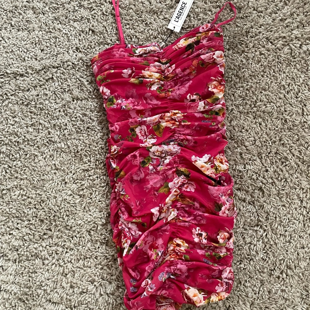 COPY - L’agence pink floral scrunchie dress